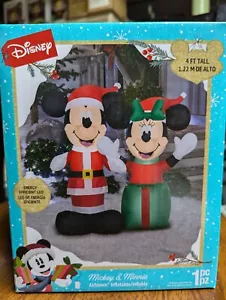 NEW IN BOX 4-FT Tall Inflatable Santa MICKEY AND MINNIE Christmas Scene DISNEY - Picture 1 of 2