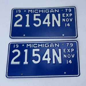 Pair of Vintage Michigan 1979 License Plates Commercial Partial Year 2154N Blue - Picture 1 of 12