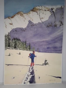 Fine Watercolor Painting Cross Country Skier illustration - Picture 1 of 8