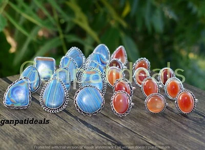 Calsilica & Carnelian Gemstone Rings Wholesale Lots 925 Silver Plated Jewelry - Изображение 1 из 4