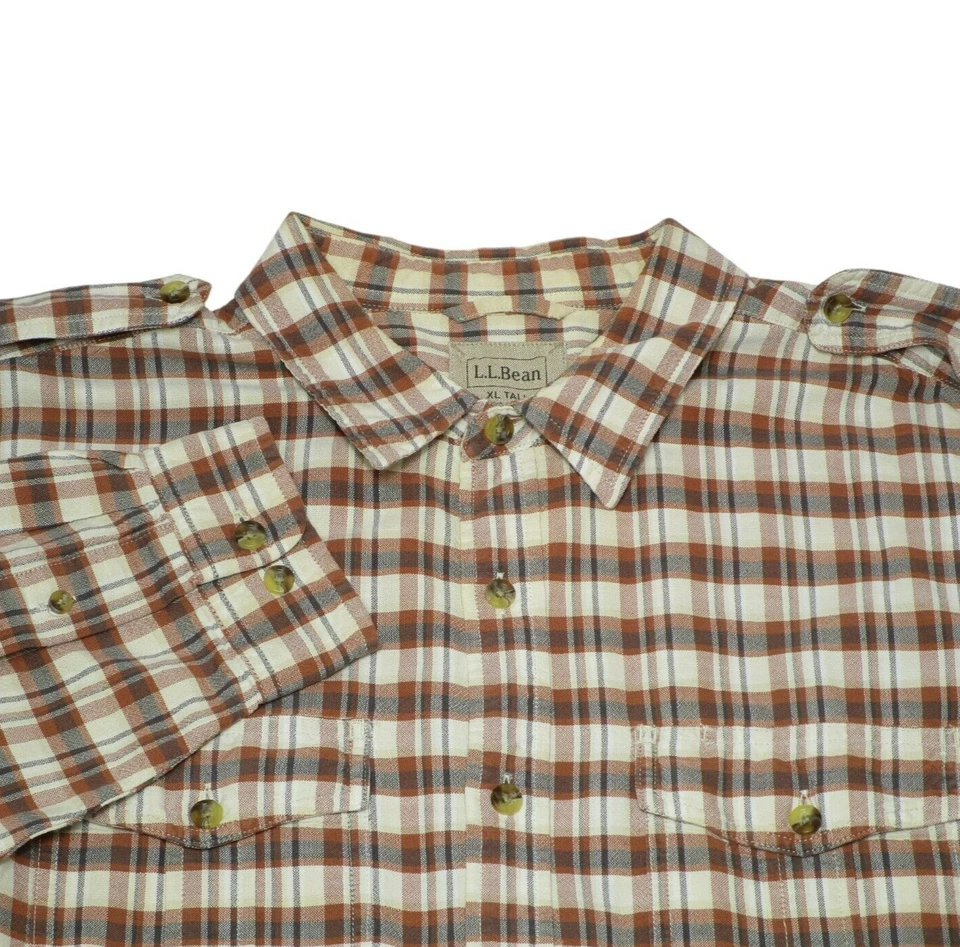 L.L. Camisa Bean Para Hombre Talla - XLT Marrón A Cuadros Manga Larga Con Botones XL Alta Foto 1 de 4