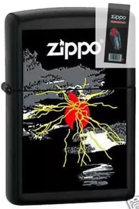 Zippo 4494 lightning & flame DISCONTINUED Lighter + FLINT PACK - Picture 1 of 1