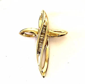 Colgante Cruz Diamante Oro Amarillo 14k .165ct SI3 H 2.3G Vintage Dije Estate - Imagen 1 de 7