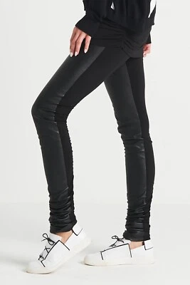PLANET Lauren G Womens Vegan Leather Leggings Size 2 Black Ruch Leg Stretch - Image 1 of 4