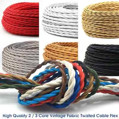 5m 10m Twist Braided Lighting 2/3 Core Fabric Electric Cable Flex Vintage wire - Image 1 of 4