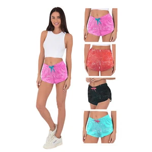 SUZZI Womens 4-Way Stretch Acid Washed Running Shorts - Picture 1 of 9