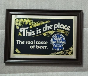 Vintage Pabst Blue Ribbon “This Is the Place” Bar Mirror Beer Brewery 20.5x14.5" - Picture 1 of 3