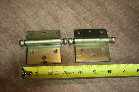 Lot Of 2 Used 2.5" Loose Pin Cannon Ball Offset Hinges Gold Tone See Pix!! Cover