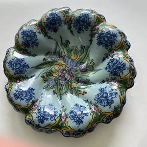 Vintage Valado Alcobaca bowl hand painted Blue ceramic 14” diameter 2” deep Rare - Picture 1 of 4