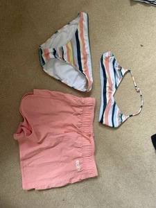 Roxy Girls Multicoloured 3 Piece Bikini Set With Matching Shorts Size 14 Years - Picture 1 of 8