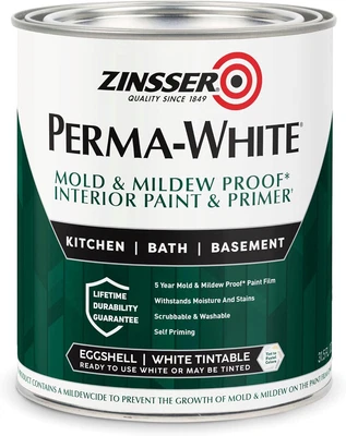 Zinsser 02774 PERMA-WHITE Mold & Mildew Proof Interior Paint, Quart, Eggshell Wh - Image 1 of 4