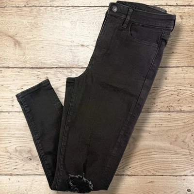 AMERICAN EAGLE Super High Rise Jegging Black Wash Distressed Jeans Size 8 - Image 1 of 4