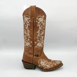 Reyme Boots Womens 5 Floral Embroidery Brown Leather Western Cowgirl Rodeo Boho - Picture 1 of 13