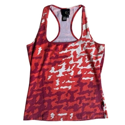 Camiseta sin mangas Just Cavalli rosa camuflada espalda cruzada para mujer M Roberto Cavalli Y2K Foto 1 de 4