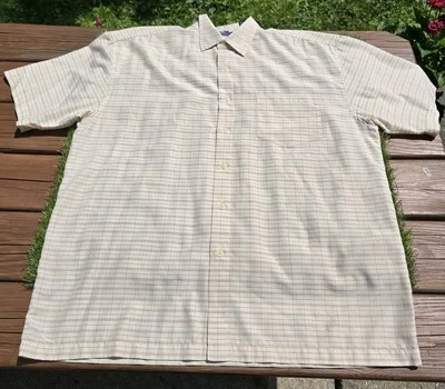Point Zero Adult Size XL Beige Plaid Button Up Short Sleeve Shirt EUC - Image 1 of 4