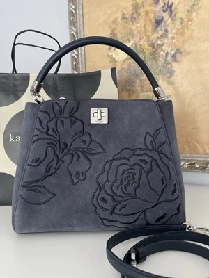 NWT KATE SPADE Phoebe Suede Embroidered Medium Top Handle Bag In Blazer Blue - Image 1 of 4