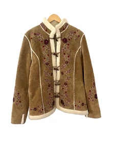 St. John's Bay Vintage Tan Suede Embroidered Floral Coat Sherpa Lined Wmn Sz XL - Picture 1 of 20