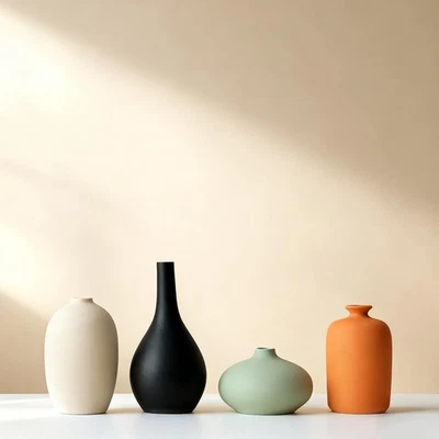 Juego de 4 Jarrones Pequeños de Cerámica Mate - Decoración Moderna y Bohemia para Hogar, Oficina... Foto 1 de 4