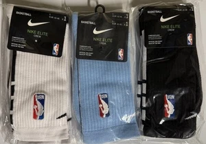 Nike Elite NBA Crew Basketball Socks (White,Blue ,Black) One Pack 3 Pairs Size L - Picture 1 of 2