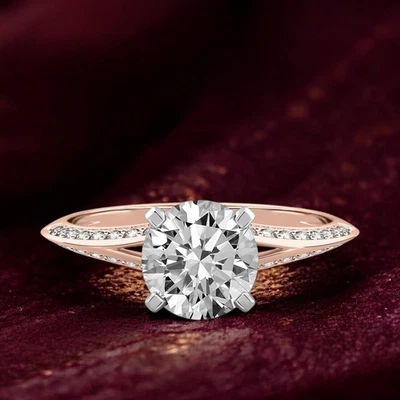 18k Rose Gold Ring For Wedding Lab Grown Round 1.3 Carat IGI Certified Diamond - Image 1 of 4