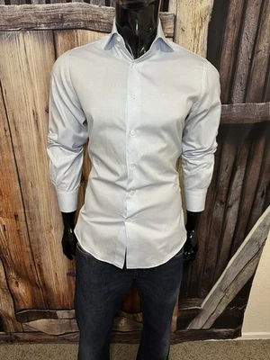 SUITSUPPLY LS Blue & White Dress Shirt 16 (41) Slim Fit Traveller Custom - Image 1 of 4