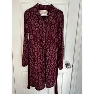 Aventura Kleid Damen M Burgund Lila Print Bio Baumwolle Button Down Boho - Bild 1 von 11