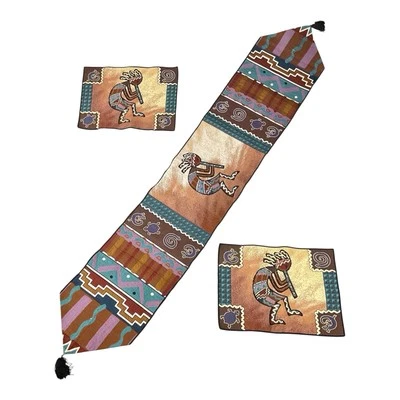 Kokopelli Tapestry Fabric Table Runner & 2 Placemats South W Native Tribal Color - Image 1 of 4