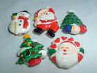 VINTAGE HOLIDAY SET OF 5 BUTTON COVERS SANTAS SNOWMAN CHRISTMAS TREES