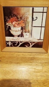 Wood Framed Tile Wall Decor/trivet signed by British Artist Kathryn White. - Picture 1 of 4