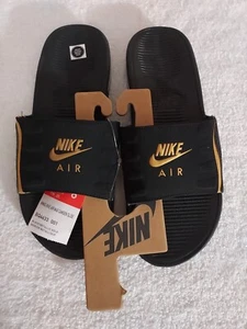 NWT WMNS SIZE 8 NIKE BLACK & METALLIC GOLD AIR MAX CAMDEN SLIDE - Picture 1 of 9