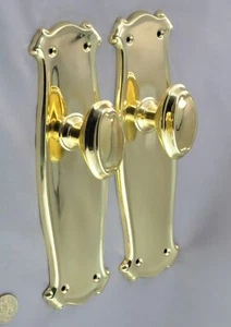 DOOR KNOB PASSAGE SET-"BUNGALOW" LARGE-POLISHED BRASS-californian-ART NOUVEAU - Picture 1 of 4