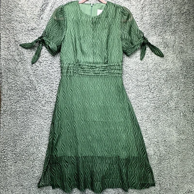 Vestido para mujer JOA talla pequeña verde texturizado de gasa forrado con cerradura escote Foto 1 de 4