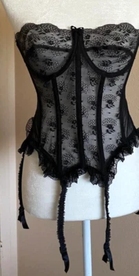 Victoria’s Secret 80s Etiqueta Dorada Negro Encaje Corsé Bustier Lencería 34 1149 Leer Foto 1 de 4