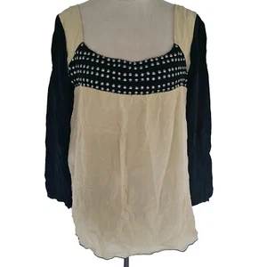 Magali Pascal Womens Silk Blend Long Sleeve Blouse Top Studded Sz L Cream Black - Picture 1 of 7