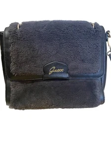 Ladies Guess Handbag, Black Leather With Grey Fur - Picture 1 of 8