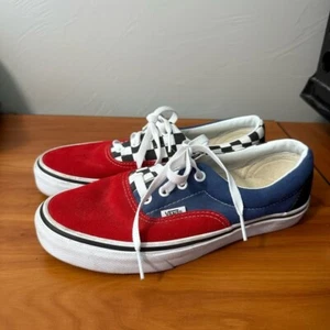 Sneakers stringate Vans autentiche basse color block rosso blu scacchiera scamosciata - Foto 1 di 9