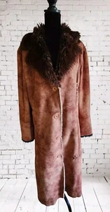 Baby Phat Faux Suede and Fur Long Coat Brown Women's Size 2X - Picture 1 of 8