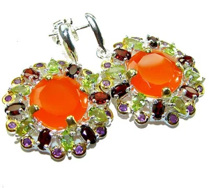 Carnelian Earrings 14.5ct 925 Sterling Silver Handmade Orange Gemstone - Picture 1 of 4