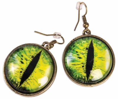 PENDIENTES COLGANTES OJO DE GATO NEGRO MALVADO VERDE ACCESORIO DISFRAZ HALLOWEEN Foto 1 de 2