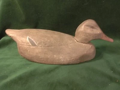 Large Working Solid Wood Brown-Grey Duck Decoy ~ Saginaw Bay, Michigan  ~ PR328 - Image 1 of 4