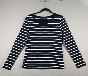 Tommy Hilfiger Shirt Womens M Long Sleeve Pullover Striped Navy Blue MSRP 39.5 - Picture 1 of 10