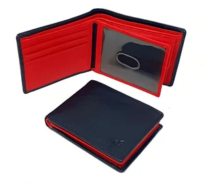 Starhide Mens RFID BLOCKING Real Leather Wallet ID & Coin Pocket 1216 Black/Red - Picture 1 of 10