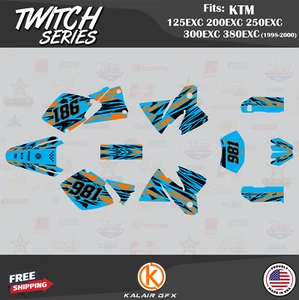Graphics Kit for KTM 125EXC 200EXC 250EXC 300EXC 380EXC (1998-2000) Twitch- Cyan - Picture 1 of 6