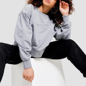 Nike Dri-Fit Jumper Sweatshirt RRP $75 Grey Womens Medium Oversized Crop Sale - Picture 1 of 3