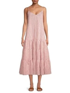 Boss BY Hugo Boss Datecara abito midi donna rosa righe a strati taglia 2 NUOVO - Foto 1 di 7