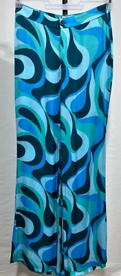 Pantalones Boho Zara Mujer XL Safia Acampanados Azul Teel Alto Nuevo Con Etiquetas Y2 Retro Foto 1 de 4