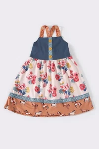 Vestido Sassy Soul Niña Boutique Azul Marino Floral Estampado de Caballo Volantes Correa Otoño Tha - Imagen 1 de 7