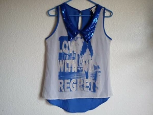 ENLIN women's SLEEVELESS TOP/BLOUSE SEQUINED BLUE & BEIGE SIZE M NWT - Picture 1 of 6