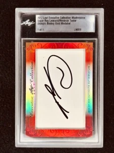 Sugar Ray Leonard & Meldrick Taylor 2017 corte hoja firma firmada tarjeta 1/1 JSA - Imagen 1 de 2