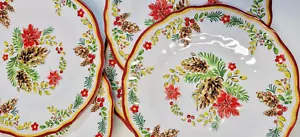 Lotto 6 Insalatiere Laterali Le Cadeaux Pinecone Poinsettia Natale MELAMINA - Foto 1 di 17